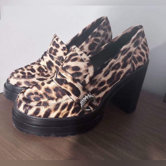 Gianni Bini Oxford Maxxwelle Cow Hide Leopard Print Loafer Heels 10 - Picture 7 of 9